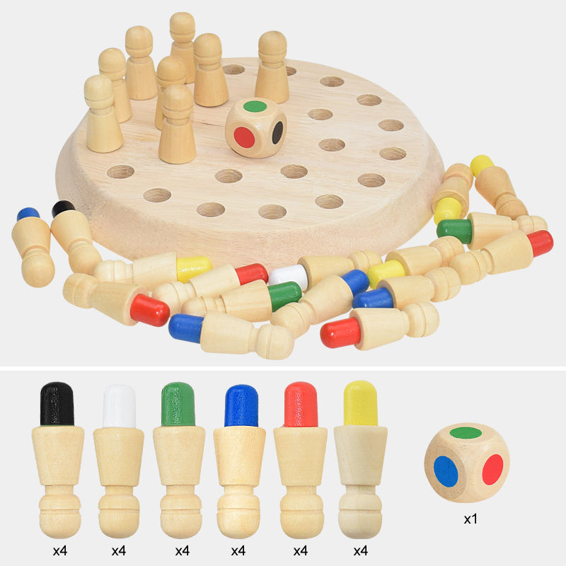 Wooden Memory Chess Game for Kids – Educational Colored Peg Game