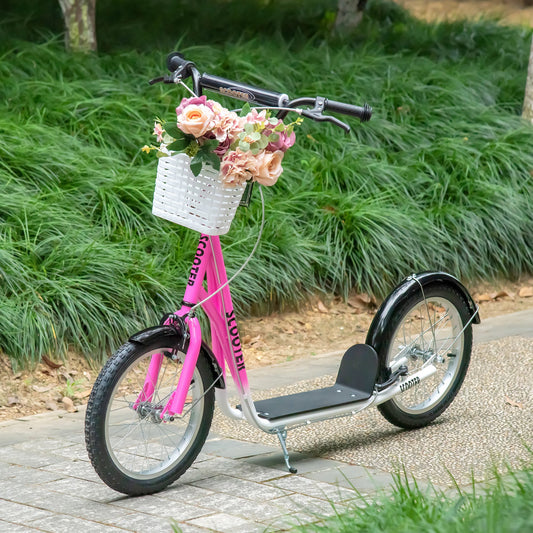 Kids Scooter with Seat – 16” Aosom Kick Scooter for Girls – Adjustable Handlebar – Pink