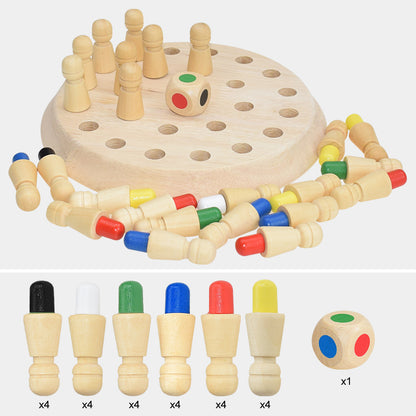 Wooden Memory Chess Game for Kids – Educational Colored Peg Game